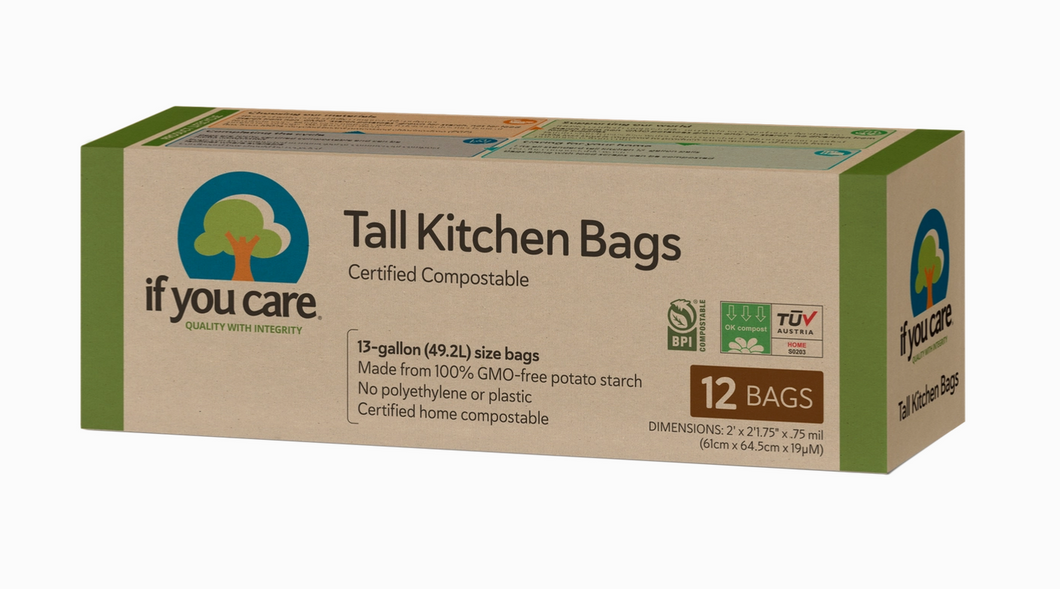 13 Gallon Certified Compostable Tall Kitchen Trash Bags - If You Care