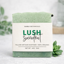 Load image into Gallery viewer, Handcrafted Tallow Soap- Lush Succulent | Fresh Green Botanical Bar Scent
