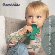 Load image into Gallery viewer, Dibly - Green - Baltic Amber &amp; Natural Rubber Dinosaur Teether with Toothbrush Tail
