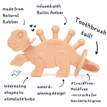 Load image into Gallery viewer, Dibly - Pink - Baltic Amber &amp; Natural Rubber Dinosaur Teether with Toothbrush Tail
