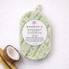 Load image into Gallery viewer, Goat Milk Soap Infused Sponge- Bamboo &amp; Coconut Scented - Lasts up to 6 weeks
