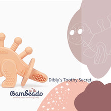 Load image into Gallery viewer, Dibly - Pink - Baltic Amber &amp; Natural Rubber Dinosaur Teether with Toothbrush Tail
