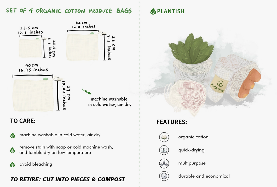 Set of 3 - Organic Cotton Produce Bags