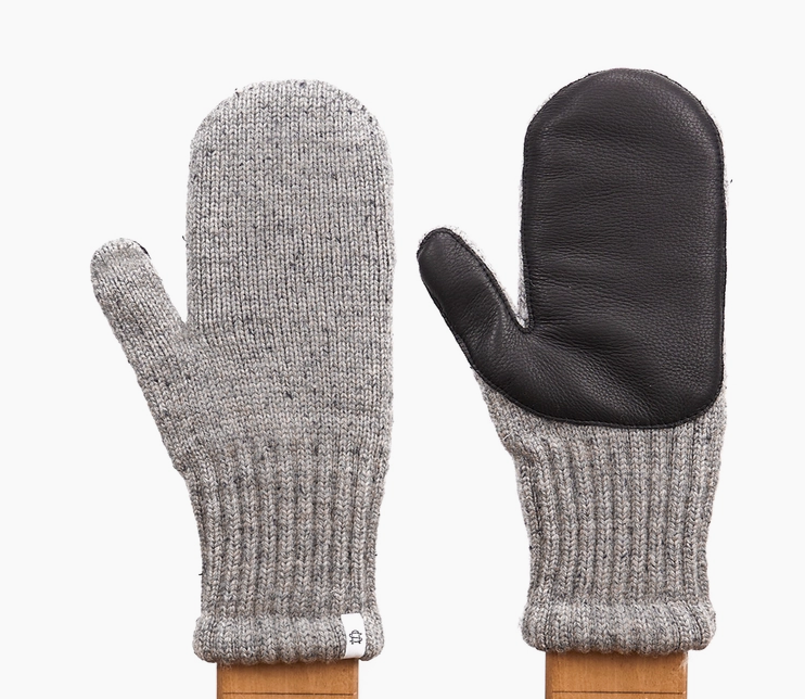 Grey Tweed Ragg Wool Mitten with Black Deer Skin by Upstate Stock