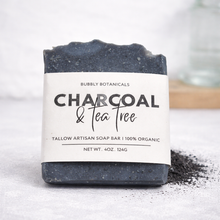 Load image into Gallery viewer, Handcrafted Tallow Soap - Activated Charcoal &amp; Tea Tree | Clear, Healthy Skin
